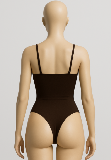 Body Modelator Tanga cu Bretele Subțiri Reglabile,Culoare Maro,Engros